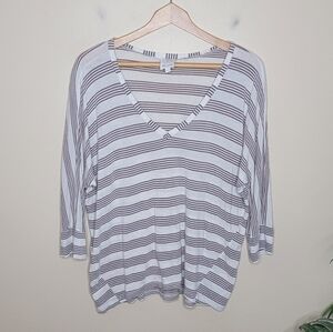 Ella Moss | Cream & Brown Striped Dolman 3/4 Sleeve Top
